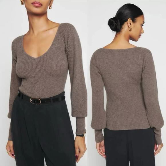 Reformation Cocoa Brown Hart Cashmere V-Neck Sweater XS - Picture 1 of 6
